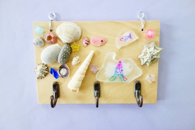 【貝殻工作】貝殻＆シーグラスを使った木製キーフック～完成品