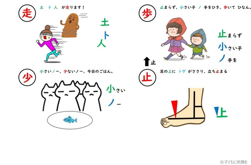 漢字苦手小学2年生が漢字の形を覚える～走・歩・少・止～語呂合わせ・ダジャレ・成り立ち